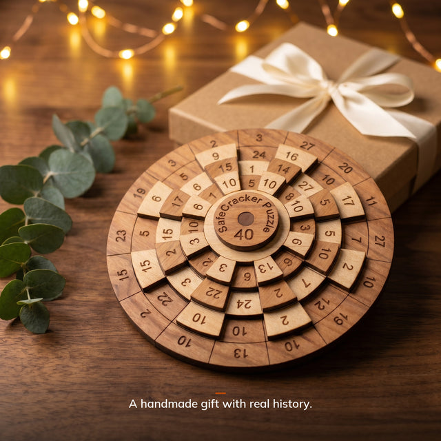 Handmade wooden puzzle gift with real history