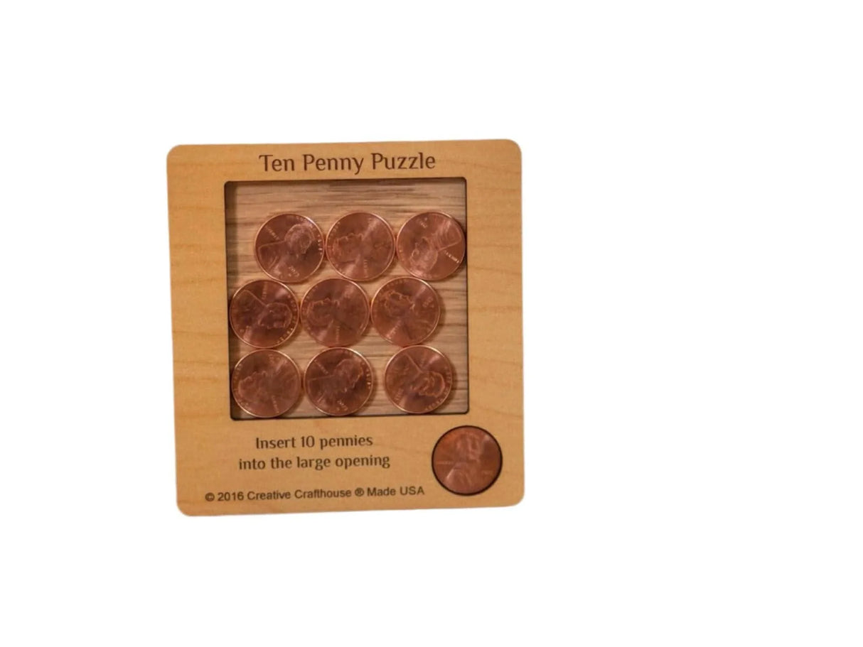 10 Penny Puzzle with Pennies Included | Handcrafted Wooden Brain Teaser for Puzzle Lovers - Creative Crafthouse