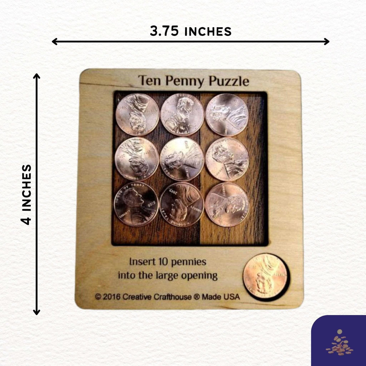 10 Penny Puzzle with Pennies Included | Handcrafted Wooden Brain Teaser for Puzzle Lovers - Creative Crafthouse