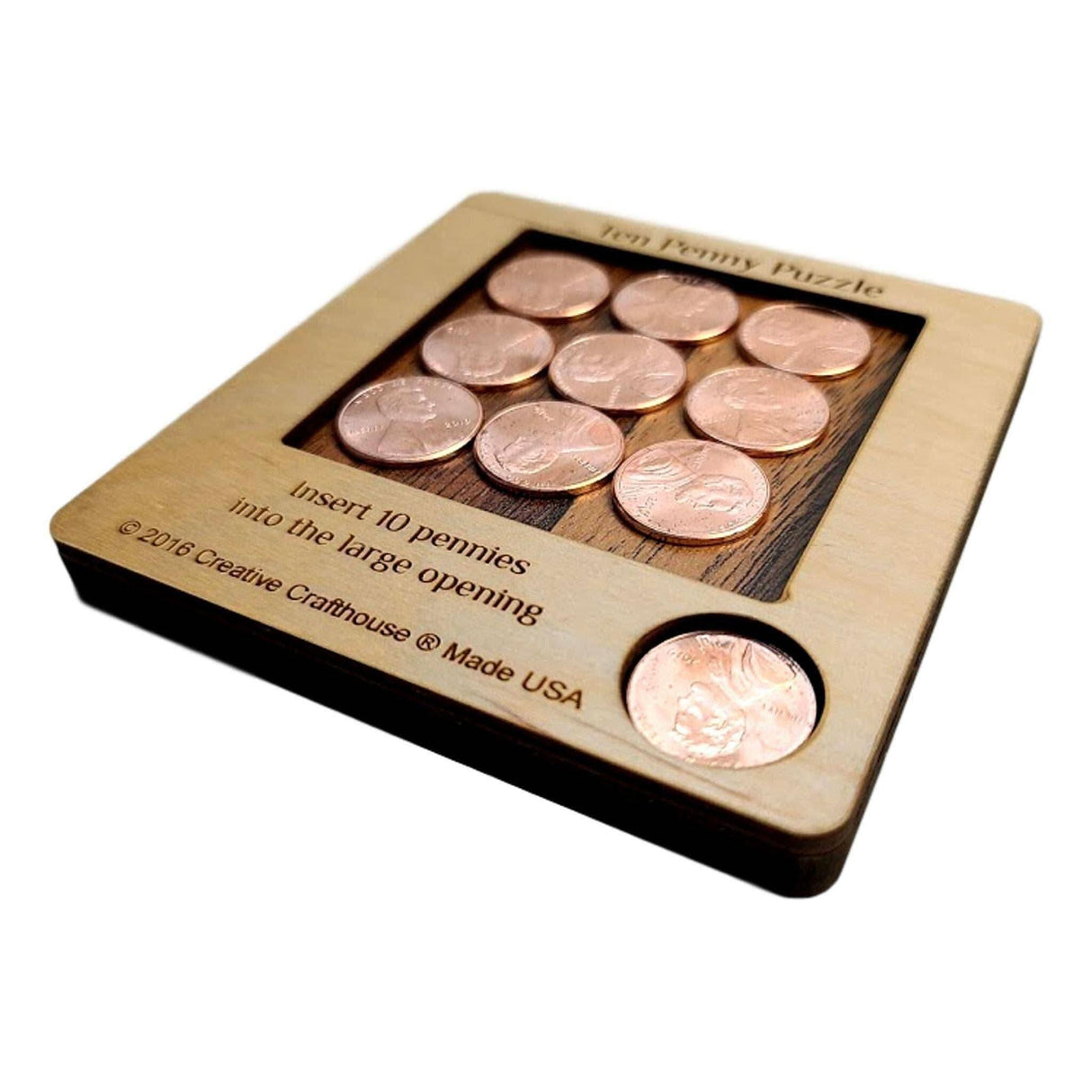 10 Penny Puzzle with Pennies Included | Handcrafted Wooden Brain Teaser for Puzzle Lovers - Creative Crafthouse