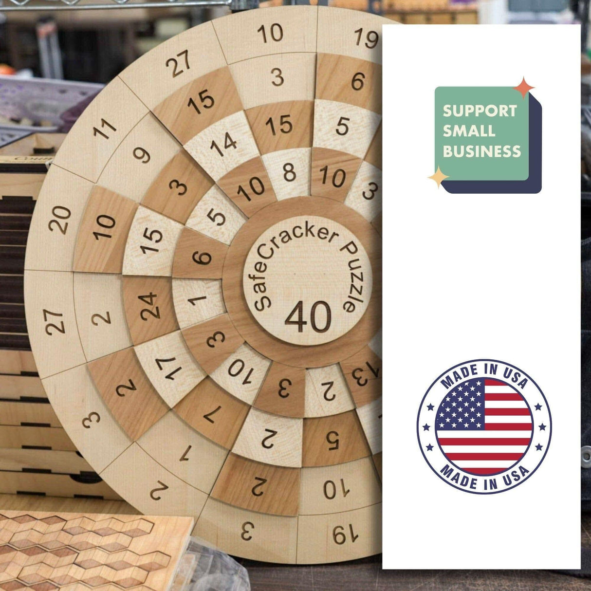17.5" x 17.5" Giant Game Room Puzzle - Wooden Math Puzzle - A Handmade Brain Teaser Show Piece - Jumbo SafeCracker 40 Number Puzzle - Creative Crafthouse