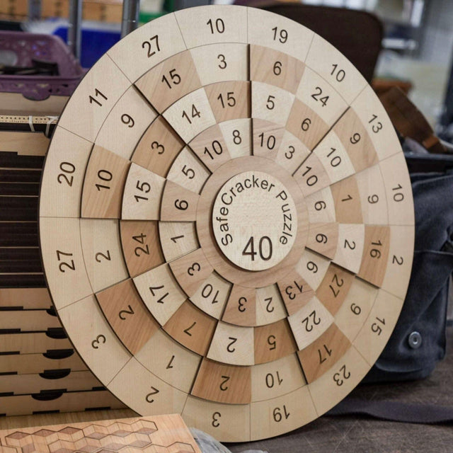 17.5" x 17.5" Giant Game Room Puzzle - Wooden Math Puzzle - A Handmade Brain Teaser Show Piece - Jumbo SafeCracker 40 Number Puzzle - Creative Crafthouse