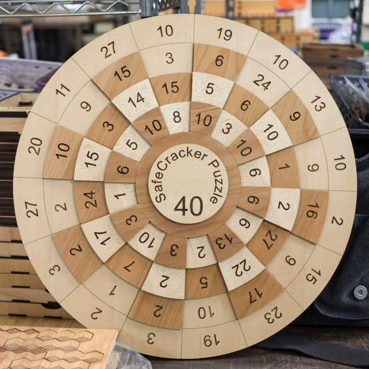 17.5" x 17.5" Giant Game Room Puzzle - Wooden Math Puzzle - A Handmade Brain Teaser Show Piece - Jumbo SafeCracker 40 Number Puzzle - Creative Crafthouse