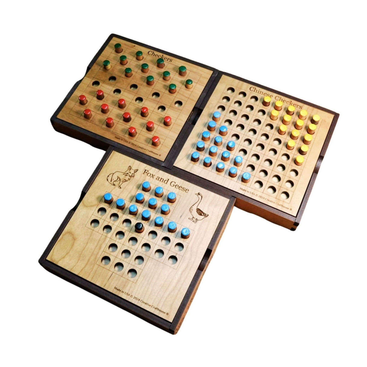 3 Board Games Gift Set | Chinese Checkers, Checkers, and Fox and Geese - Creative Crafthouse