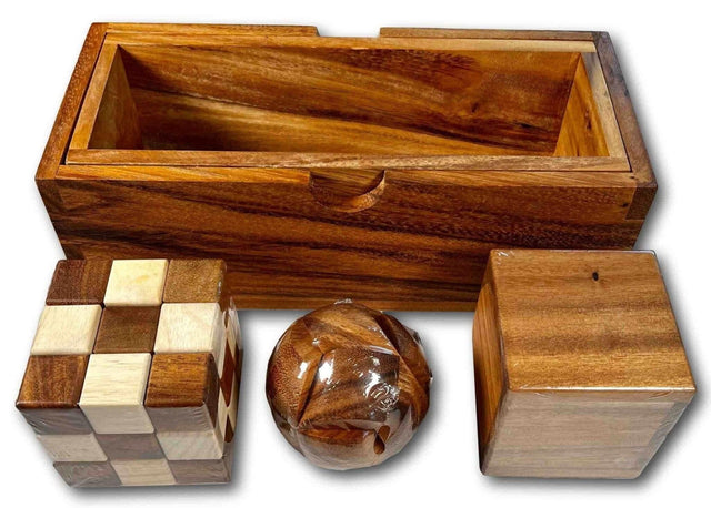 3 Wooden Puzzle Gift Set - Puzzle Lover's Gift for Kids Featuring the Soma Cube, Snake Cube, and Soccer Ball Brain Teasers - Creative Crafthouse
