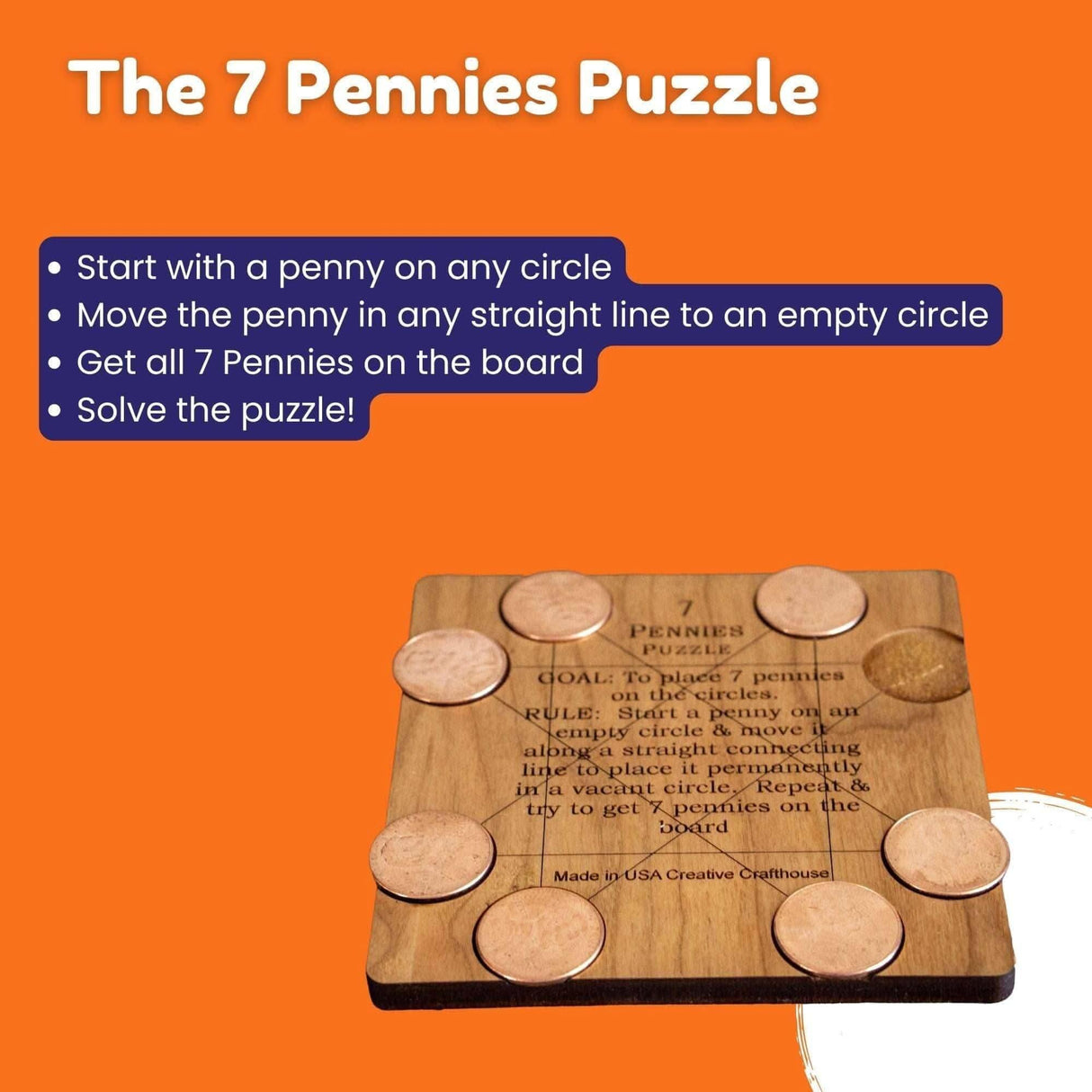 7 Pennies Puzzle: Perfect Stocking Stuffer | White Elephant Gift Under 10 Dollars - Brain Teaser Christmas Gift for Him and Her - Desk Toy - Creative Crafthouse