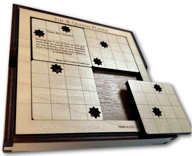 8 Queens Wood Puzzle - 4 Piece Logic Brain Teaser - Popular Puzzle for Chess Players - Creative Crafthouse