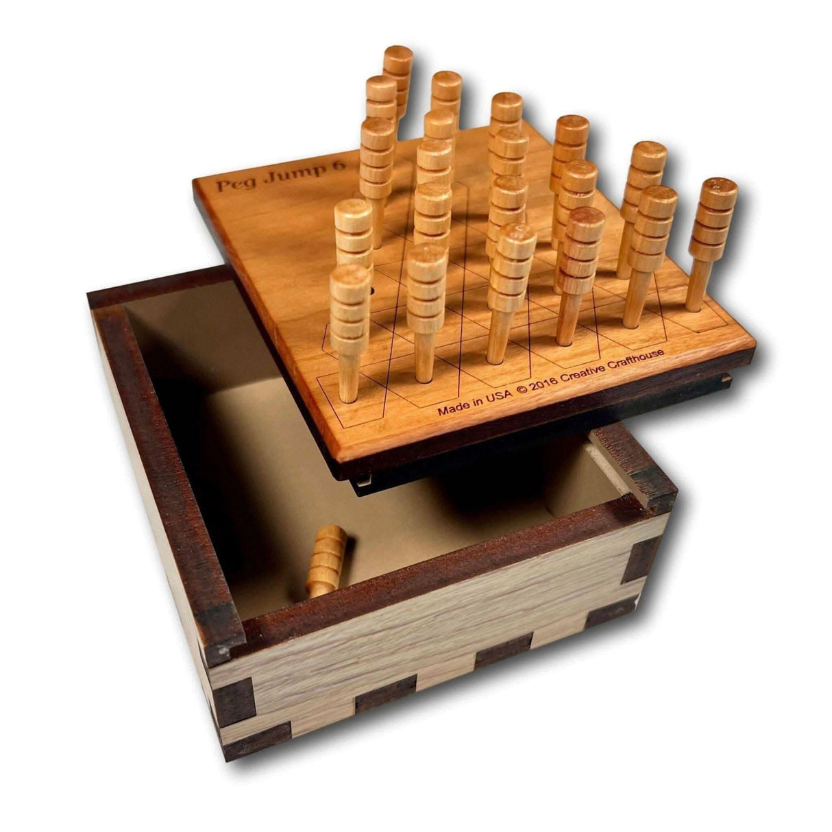 Advanced Wooden Brain Teaser Peg Jump Puzzle - Personalized Travel Game | Classic Peg Solitaire Style Wood Brain Teaser - Creative Crafthouse