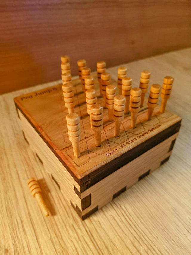 Advanced Wooden Brain Teaser Peg Jump Puzzle - Personalized Travel Game | Classic Peg Solitaire Style Wood Brain Teaser - Creative Crafthouse