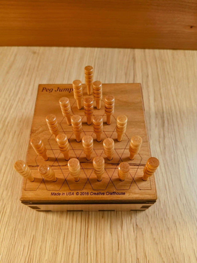 Advanced Wooden Brain Teaser Peg Jump Puzzle - Personalized Travel Game | Classic Peg Solitaire Style Wood Brain Teaser - Creative Crafthouse