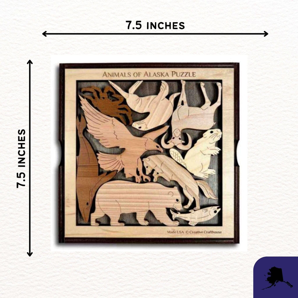 Animals of Alaska Wood Puzzle - artistic and challenging - can be personalized - Creative Crafthouse