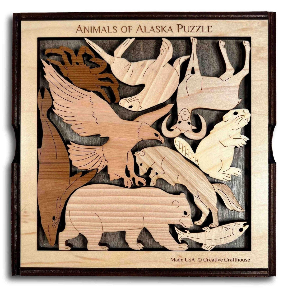 Animals of Alaska Wood Puzzle - artistic and challenging - can be personalized - Creative Crafthouse