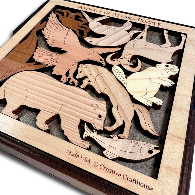 Animals of Alaska Wood Puzzle - artistic and challenging - can be personalized - Creative Crafthouse