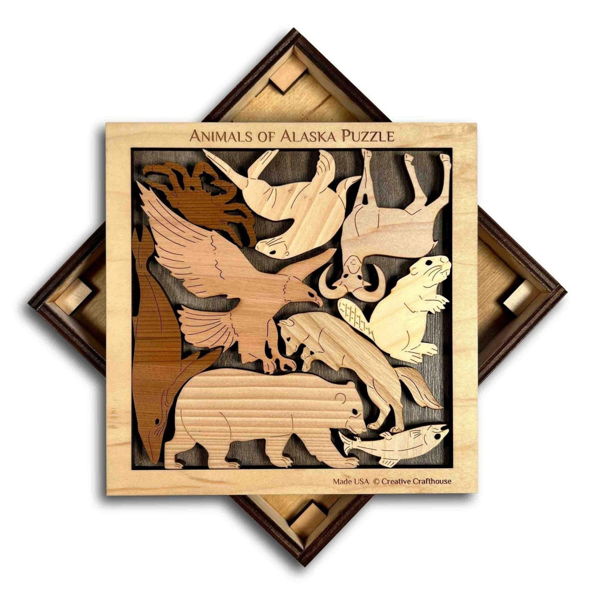 Animals of Alaska Wood Puzzle - artistic and challenging - can be personalized - Creative Crafthouse