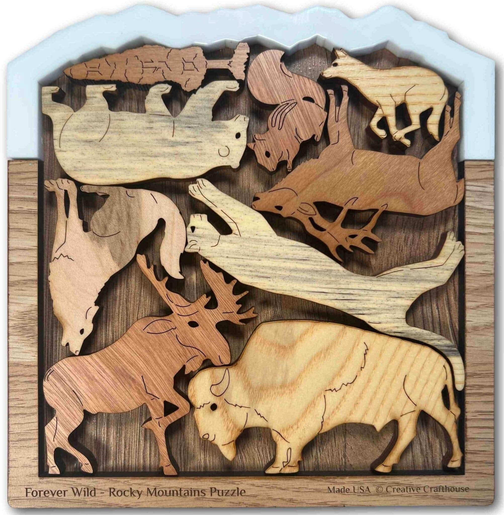 Animals of the Rocky Mountains Puzzle - Handmade Wood Wildlife