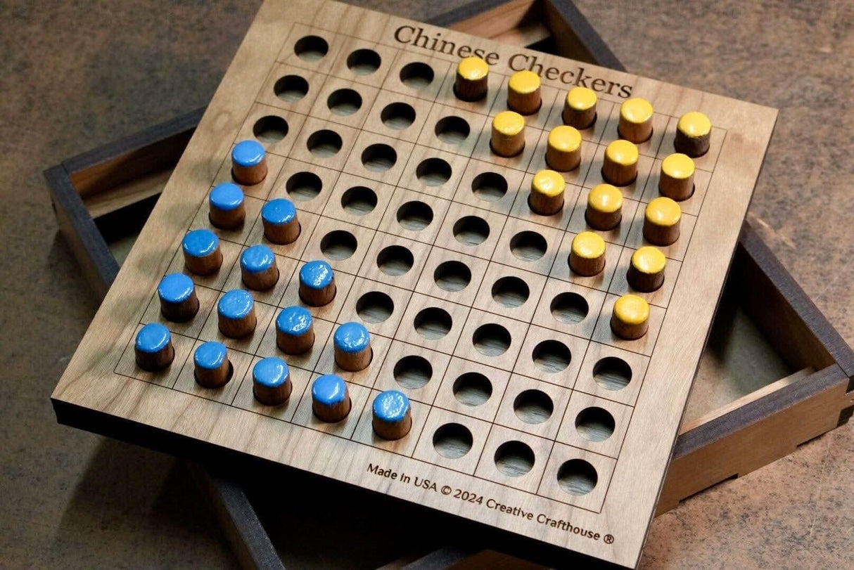 Artisanal Wooden Chinese Checkers 2 person| Exclusive 6x6" Design with Travel Cover | Camping Activity | Travel Games - Creative Crafthouse