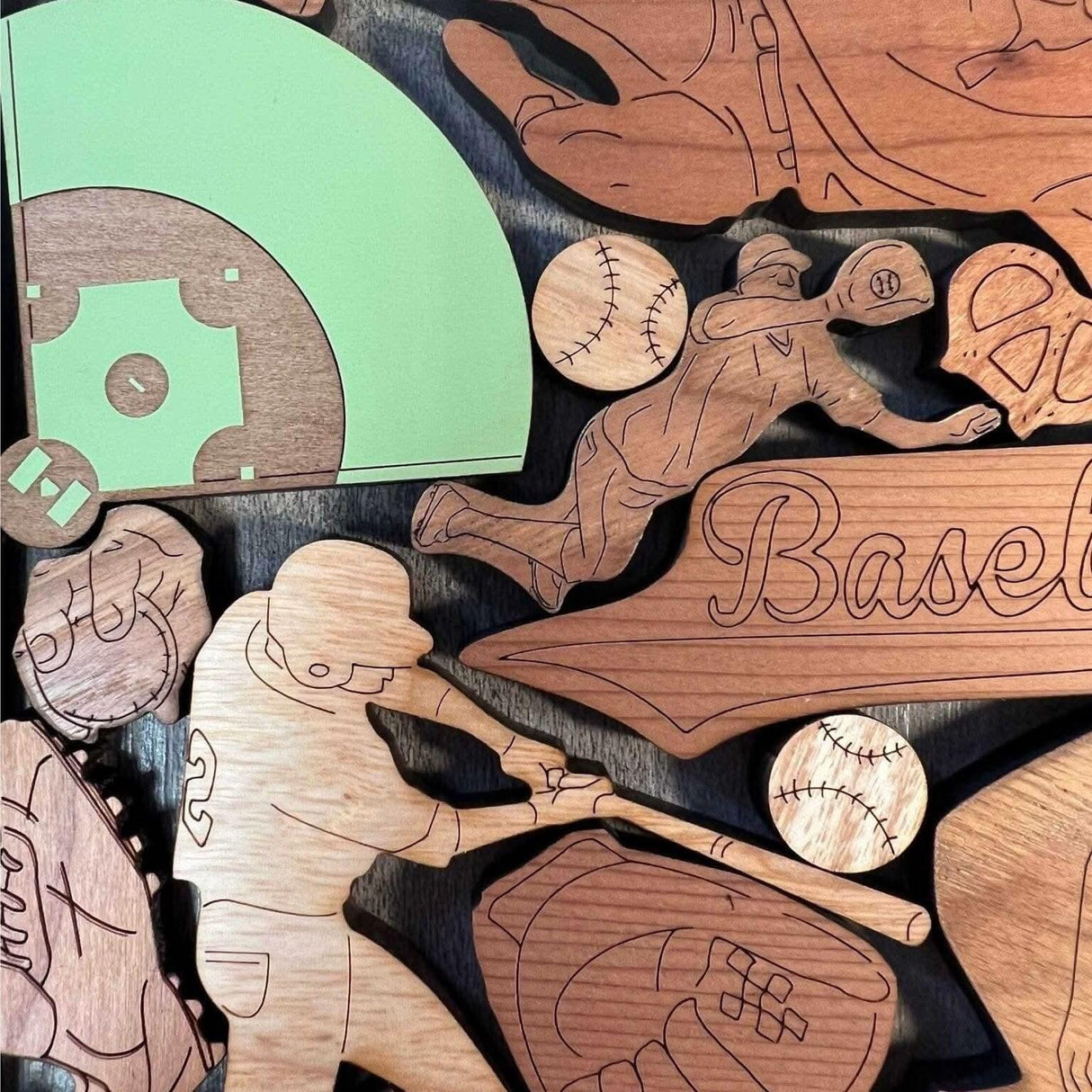Baseball Fanatic Wood Puzzle - Personalizable Gift for Him - 17 Piece Brain Teaser - Creative Crafthouse