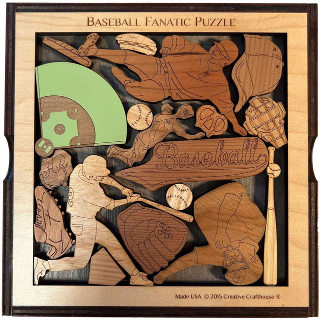 Baseball Fanatic Wood Puzzle - Personalizable Gift for Him - 17 Piece Brain Teaser - Creative Crafthouse