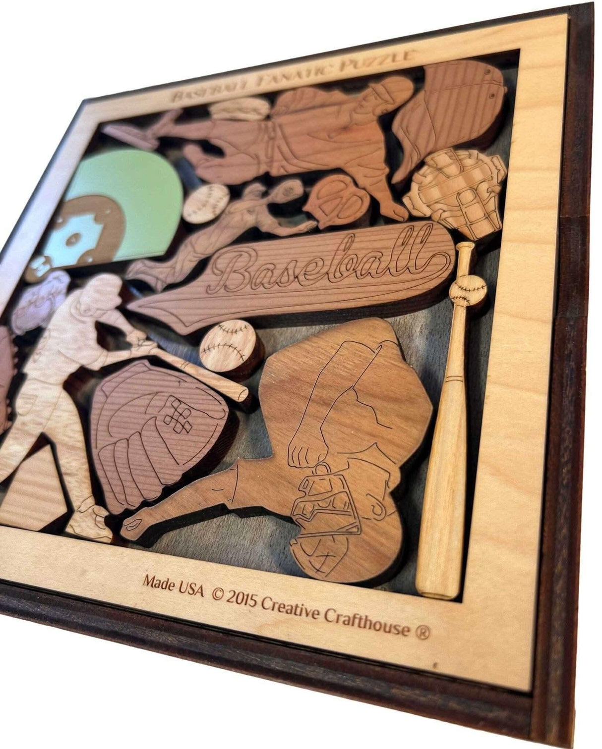 Baseball Fanatic Wood Puzzle - Personalizable Gift for Him - 17 Piece Brain Teaser - Creative Crafthouse
