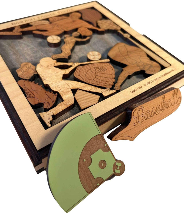 Baseball Fanatic Wood Puzzle - Personalizable Gift for Him - 17 Piece Brain Teaser - Creative Crafthouse