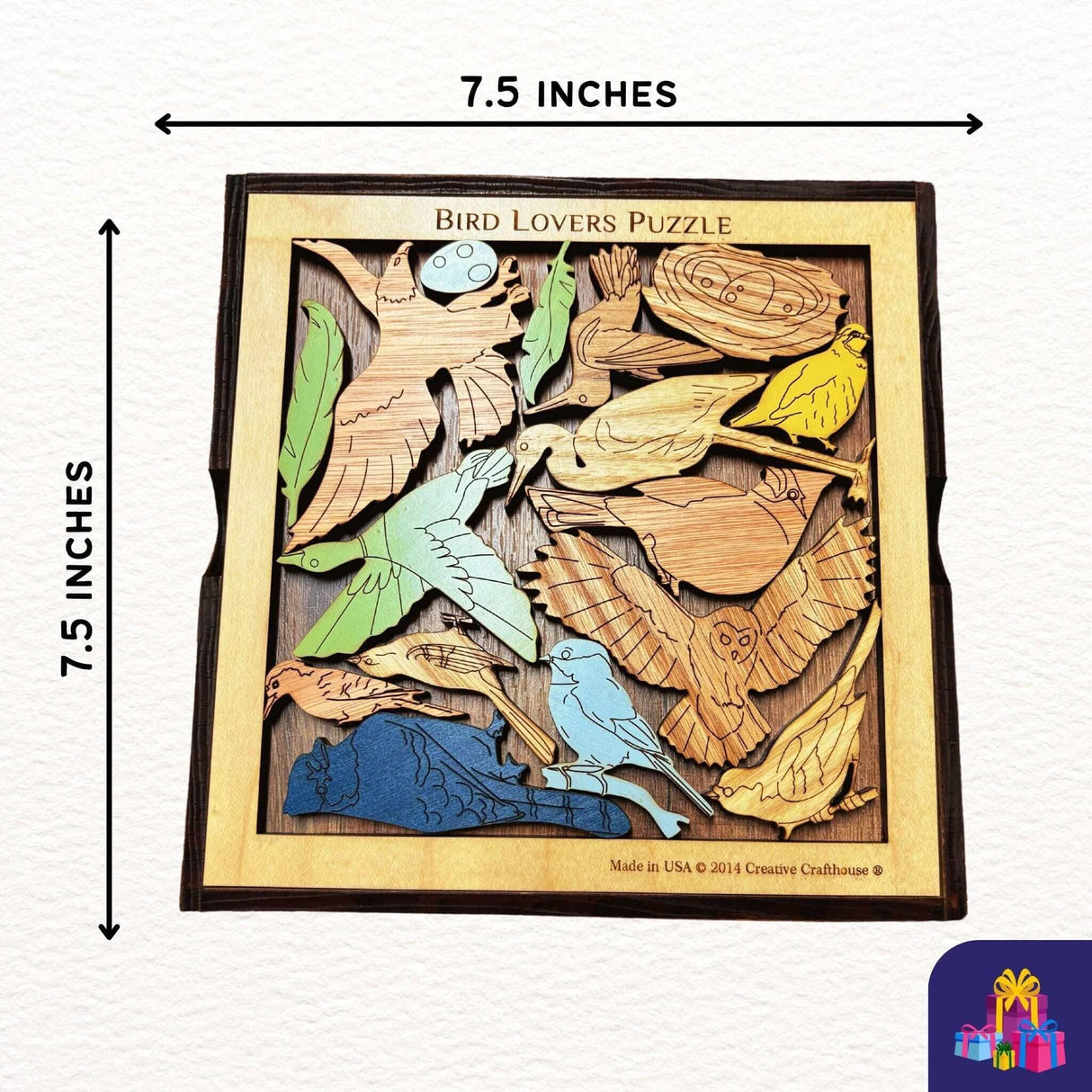 Bird Lovers Puzzle, Personalize with a Laser Engraved Name, 16 Piece Wood Brain Teaser - Creative Crafthouse