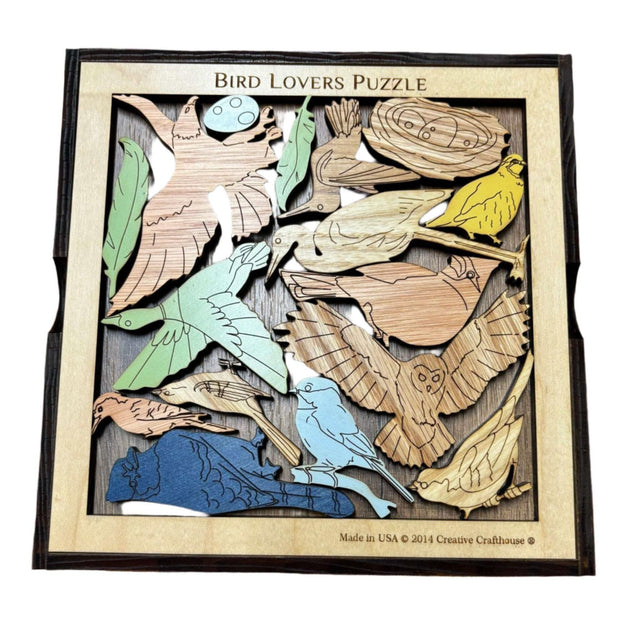 Bird Lovers Puzzle, Personalize with a Laser Engraved Name, 16 Piece Wood Brain Teaser - Creative Crafthouse