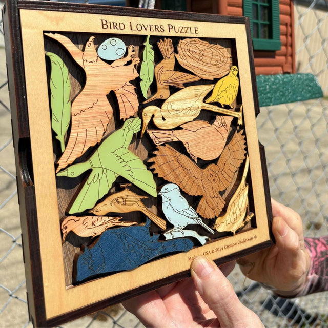 Bird Lovers Puzzle, Personalize with a Laser Engraved Name, 16 Piece Wood Brain Teaser - Creative Crafthouse