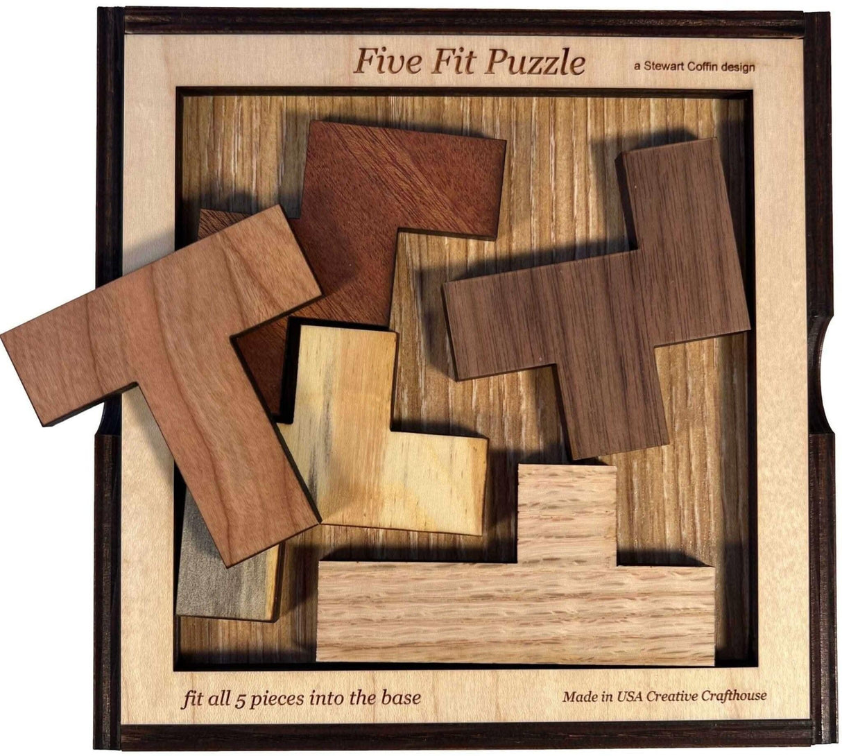 Brain Teasers for Adults - Five Fit Wooden Puzzle - Shockingly Difficult Brain Teaser for Experts Only - Creative Crafthouse