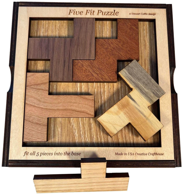 Brain Teasers for Adults - Five Fit Wooden Puzzle - Shockingly Difficult Brain Teaser for Experts Only - Creative Crafthouse
