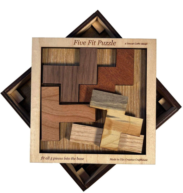 Brain Teasers for Adults - Five Fit Wooden Puzzle - Shockingly Difficult Brain Teaser for Experts Only - Creative Crafthouse