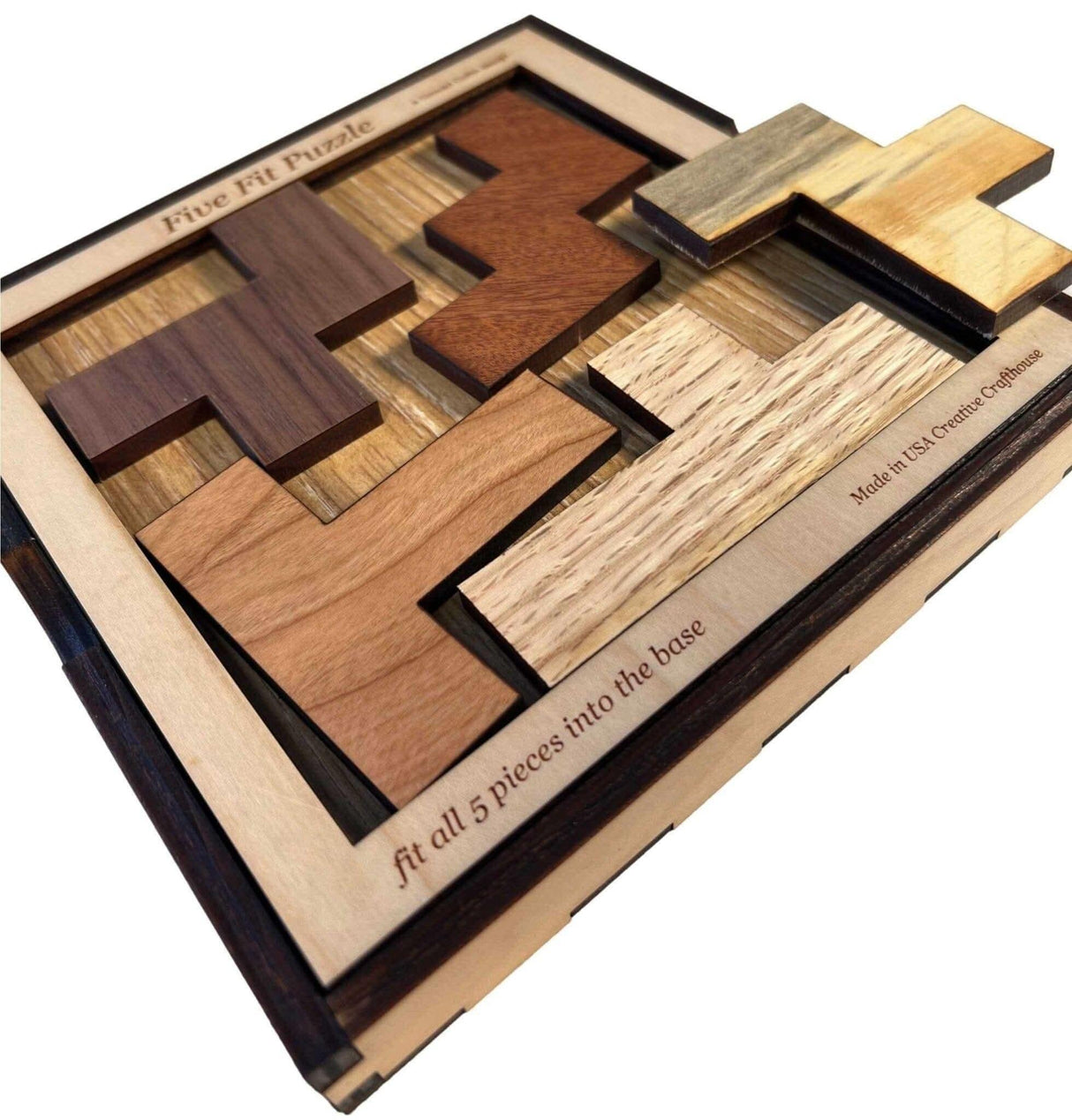 Brain Teasers for Adults - Five Fit Wooden Puzzle - Shockingly Difficult Brain Teaser for Experts Only - Creative Crafthouse