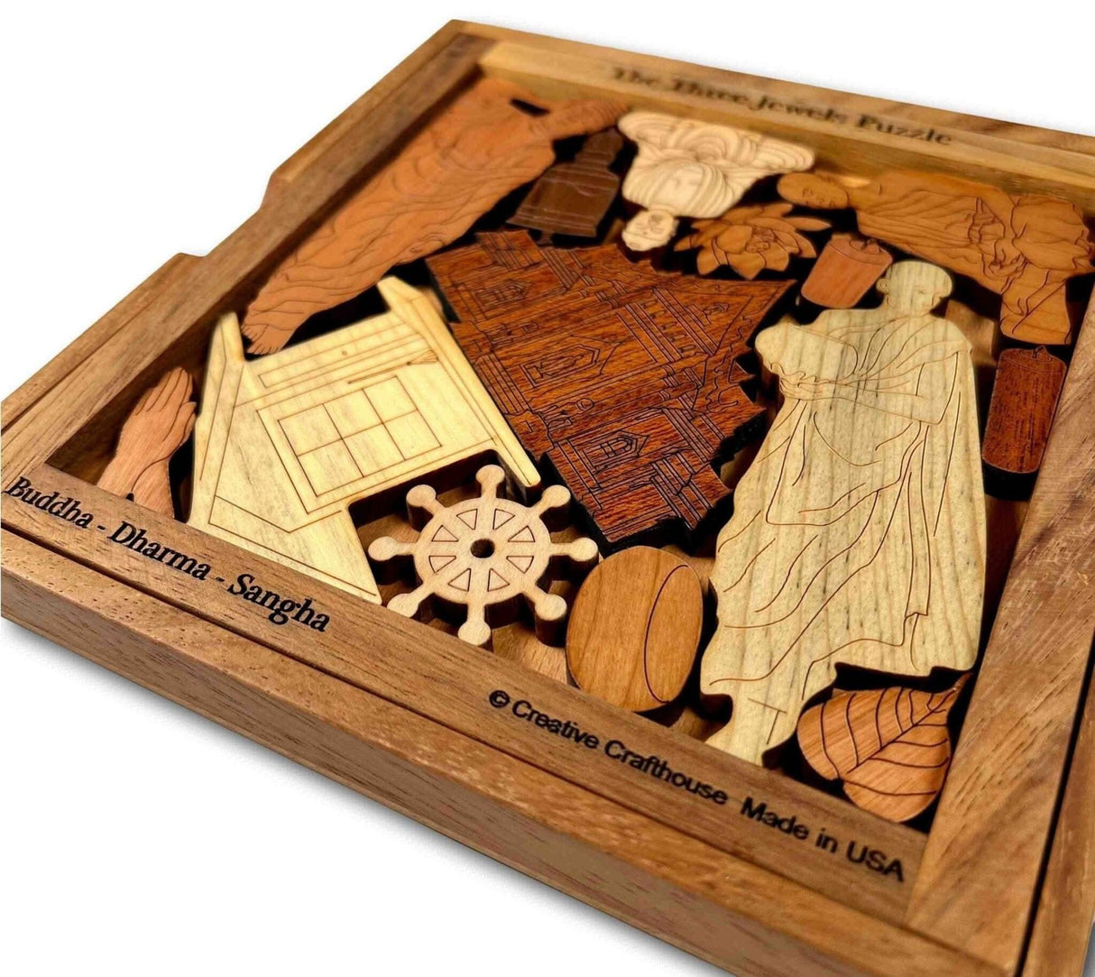 Three Jewels Puzzle - Buddhism Picture Frame Puzzle - artistic and challenging - can be personalized - Creative Crafthouse