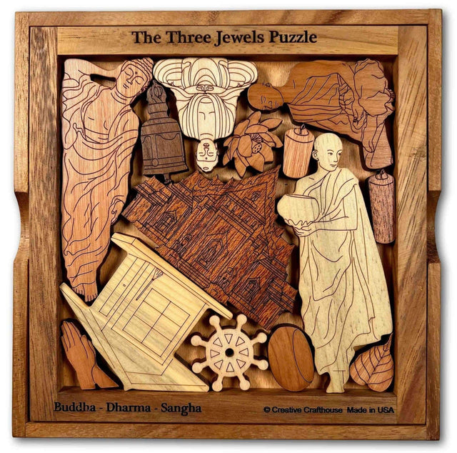 Three Jewels Puzzle - Buddhism Picture Frame Puzzle - artistic and challenging - can be personalized - Creative Crafthouse