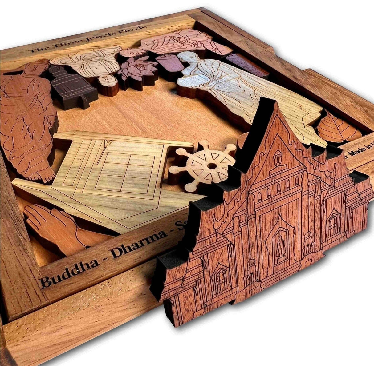 Three Jewels Puzzle - Buddhism Picture Frame Puzzle - artistic and challenging - can be personalized - Creative Crafthouse