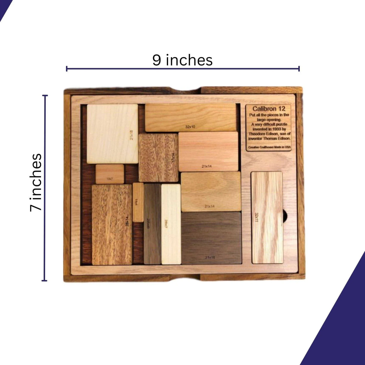 Impossible Wood Puzzle for Adults | 12 Piece Brain Teaser Handmade in Florida | Extremely Hard | The Calibron 12 Puzzle - Creative Crafthouse