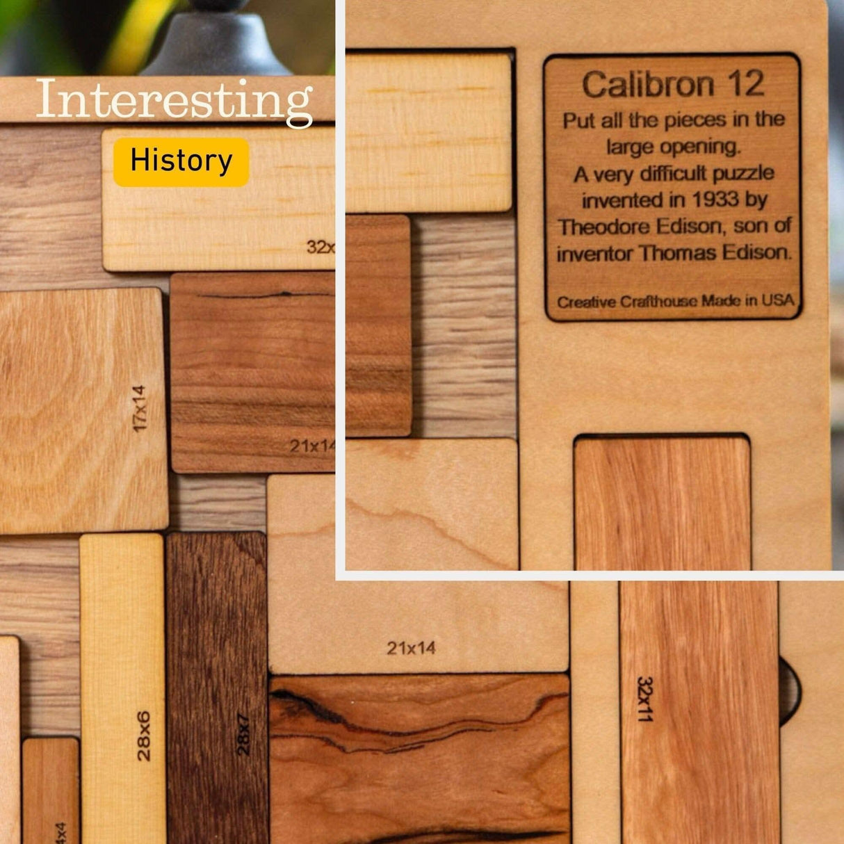 Impossible Wood Puzzle for Adults | 12 Piece Brain Teaser Handmade in Florida | Extremely Hard | The Calibron 12 Puzzle - Creative Crafthouse