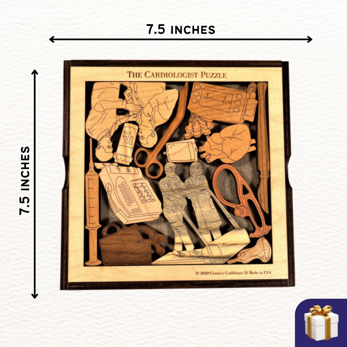 Cardiologist Wood Puzzle - Personalizable Thank You Gift - Challenging Brian Teaser - Creative Crafthouse