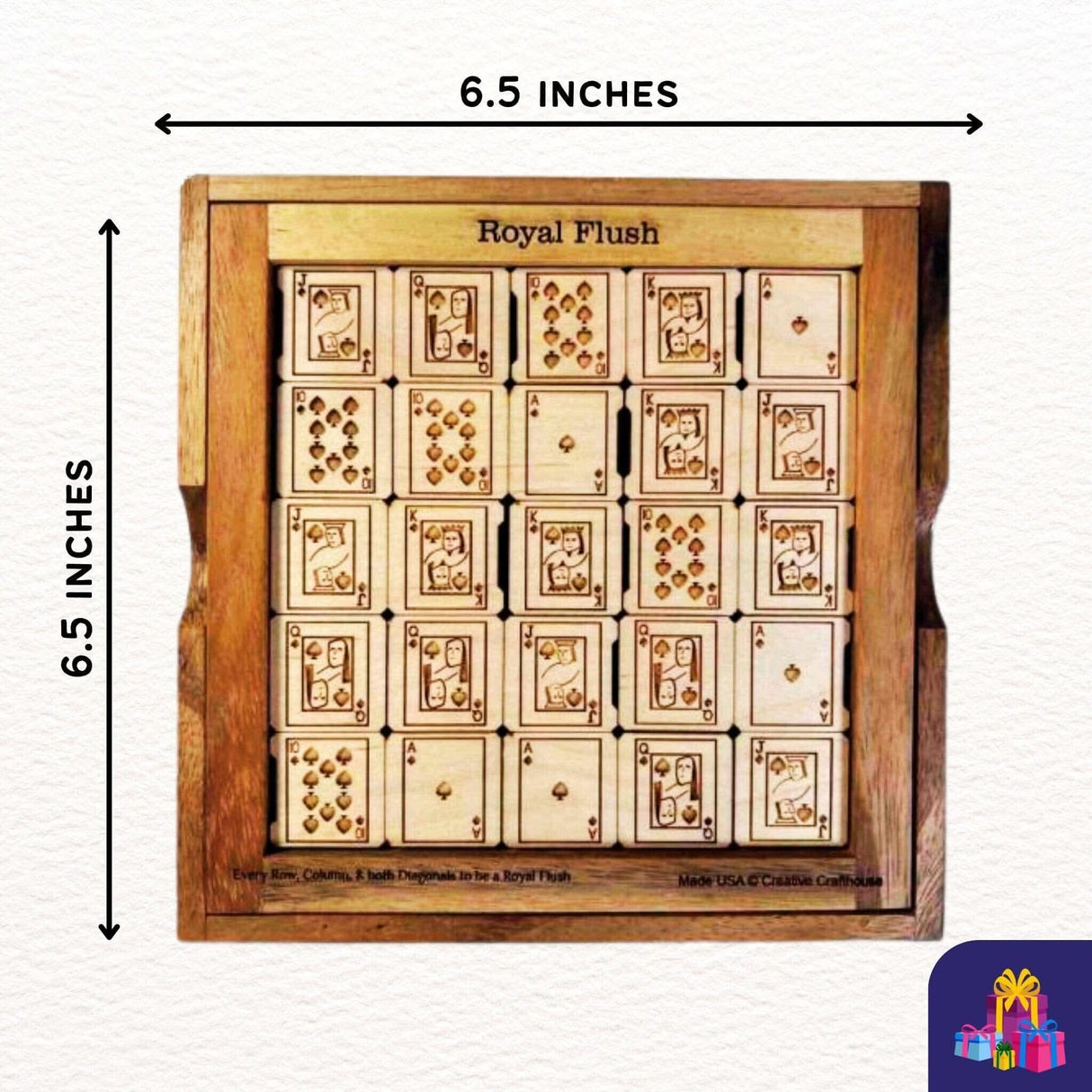 Christmas Gift for Poker Players - Royal Flush Wood Puzzle & Brain Teaser - Maple Version - Challenging Poker Brain Teaser - Game Room Decor - Creative Crafthouse