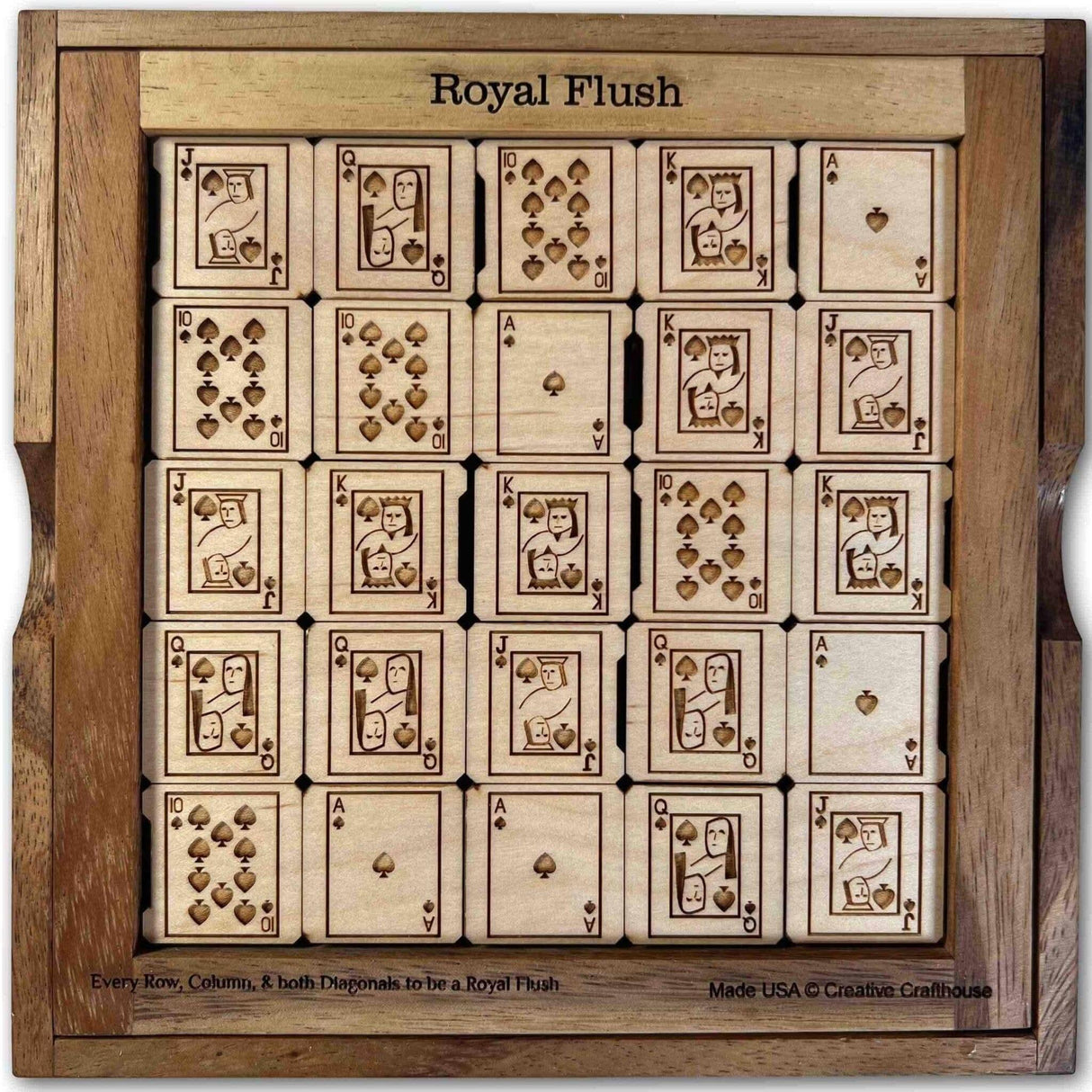 Christmas Gift for Poker Players - Royal Flush Wood Puzzle & Brain Teaser - Maple Version - Challenging Poker Brain Teaser - Game Room Decor - Creative Crafthouse