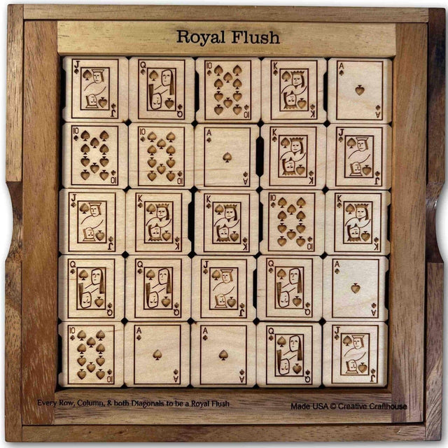 Christmas Gift for Poker Players - Royal Flush Wood Puzzle & Brain Teaser - Maple Version - Challenging Poker Brain Teaser - Game Room Decor - Creative Crafthouse