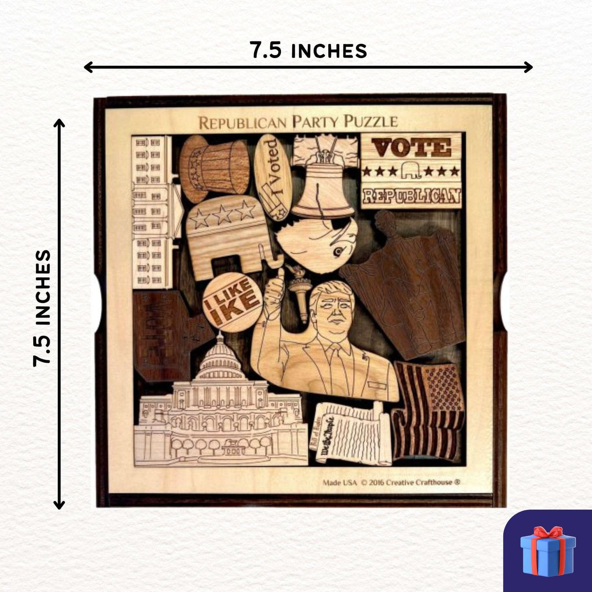 Christmas Gift for Republican - Personalizable Gift for Him - Replublican Party Puzzle - Add a Laser Engraved Name & Message - Gift for Dad - Creative Crafthouse