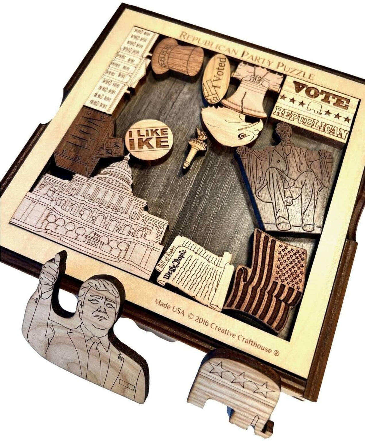 Christmas Gift for Republican - Personalizable Gift for Him - Replublican Party Puzzle - Add a Laser Engraved Name & Message - Gift for Dad - Creative Crafthouse