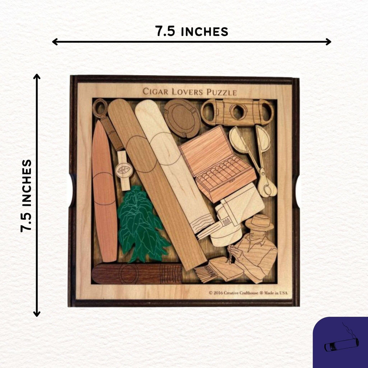 Cigar Lovers Puzzle - Personalizable Perfect Gift for Him - Add a Laser Engraved Name - Brain Teaser with 13 Different Pieces - Creative Crafthouse