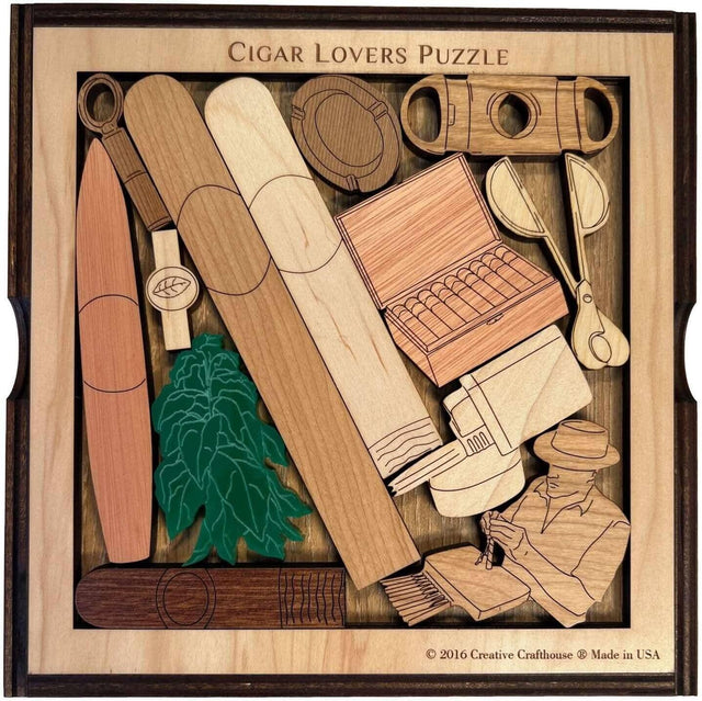 Cigar Lovers Puzzle - Personalizable Perfect Gift for Him - Add a Laser Engraved Name - Brain Teaser with 13 Different Pieces - Creative Crafthouse