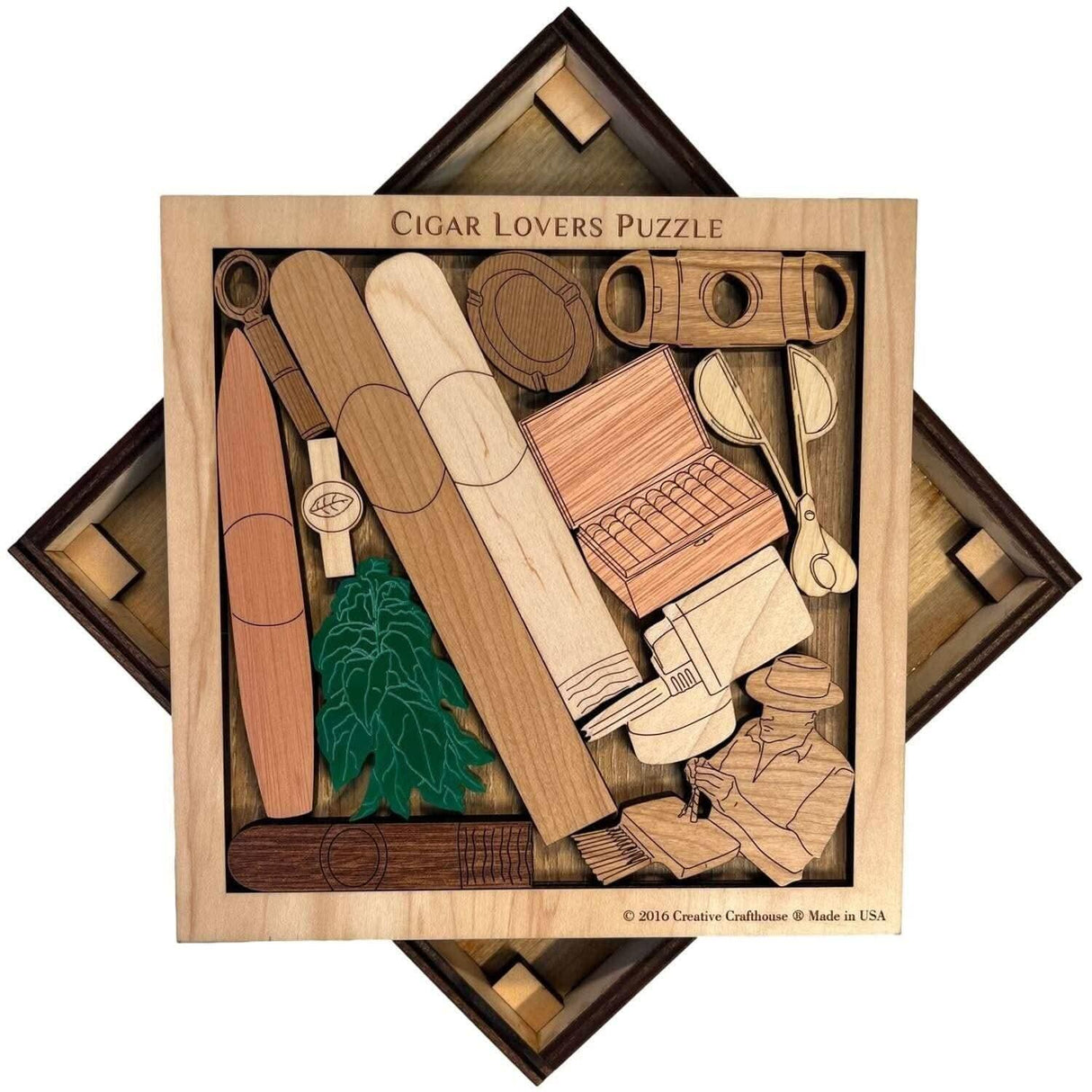 Cigar Lovers Puzzle - Personalizable Perfect Gift for Him - Add a Laser Engraved Name - Brain Teaser with 13 Different Pieces - Creative Crafthouse