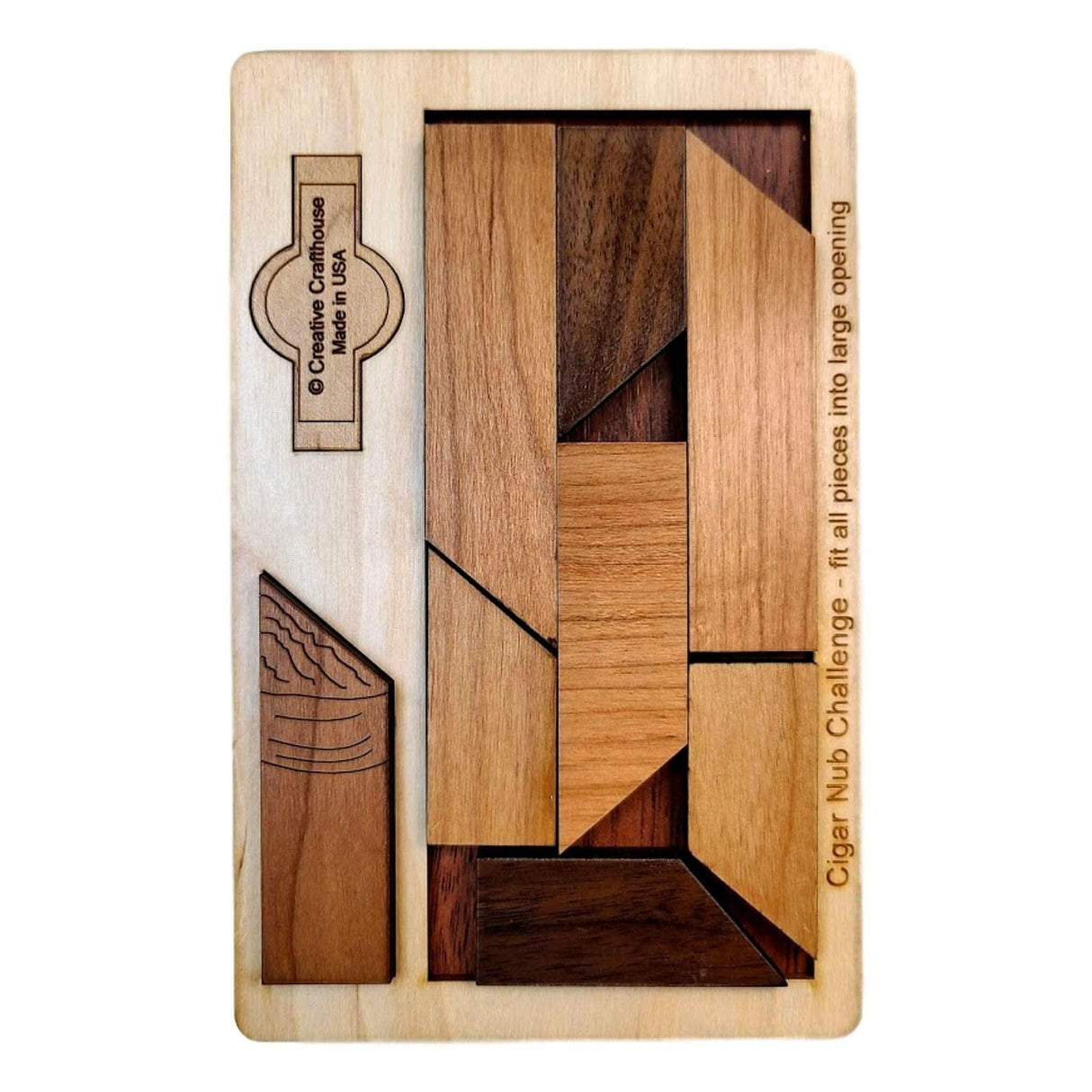Cigar Nub Wood Puzzle - Gift for Him - Personalize with a Laser Engraved Name on the Frame or a Puzzle Piece - Creative Crafthouse