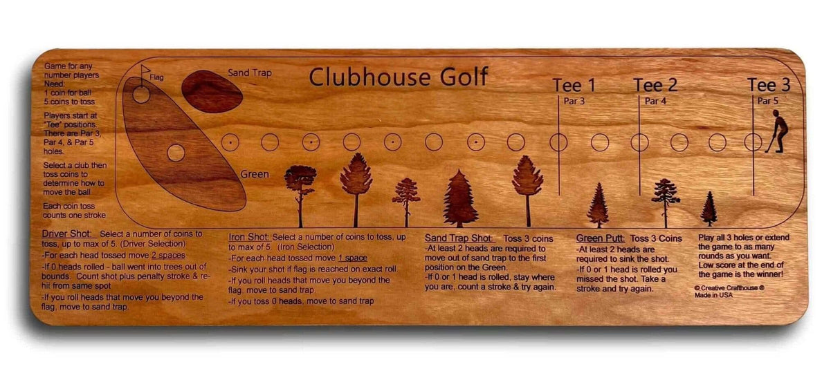 Clubhouse Golf: Board & Coins Game for Golf fun 1/4" thick Cherry Wood - Creative Crafthouse
