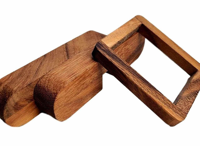Coffee Table Puzzle - Cross Sticks Wooden Brain Teaser Puzzle - Can you take the ring off the "X"? - Creative Crafthouse