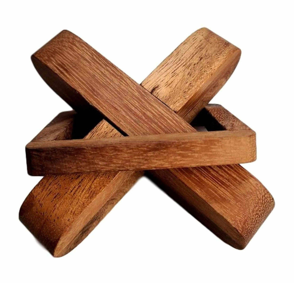 Coffee Table Puzzle - Cross Sticks Wooden Brain Teaser Puzzle - Can you take the ring off the "X"? - Creative Crafthouse