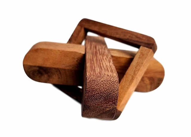 Coffee Table Puzzle - Cross Sticks Wooden Brain Teaser Puzzle - Can you take the ring off the "X"? - Creative Crafthouse